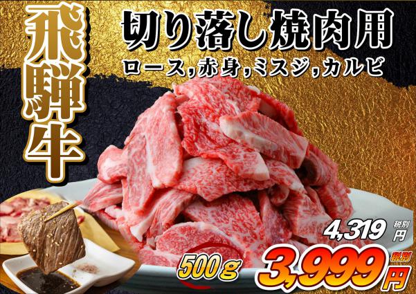 【感謝の一品】飛騨牛切り落とし焼肉(500g)